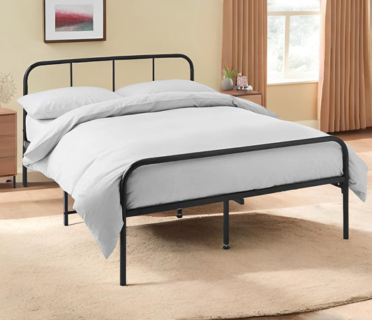 House Of Home | Extra Strong Black Double Metal Bed Frame with Rounded Headboard - Easy Assembly Bed Base, Storage Bed with Sturdy Tube Slats & Center