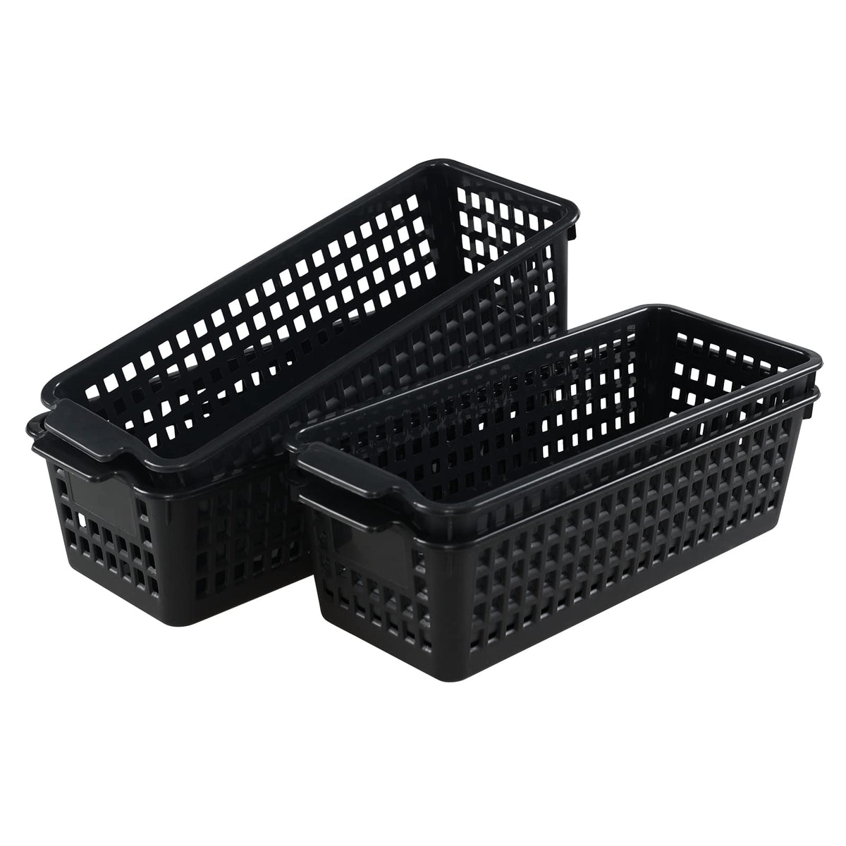Parlynies Set of 4 Slim Desktop Basket, Plastic Storage Basket Set, Black