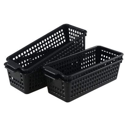 Parlynies Set of 4 Slim Desktop Basket, Plastic Storage Basket Set, Black