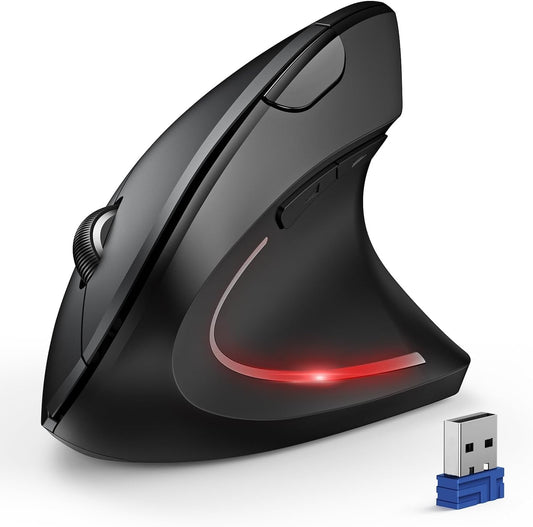 TECKNET Ergonomic Mouse, Wireless Bluetooth Vertical Mouse, 4800 DPI Silent Mouse with 6 Adjustable DPI Levels, 2.4GHz Optical Mouse, 6 Buttons