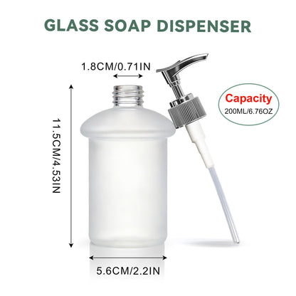 Replacement Frosted Glass Soap Dispenser Bottle with Pump, 200ml Spare Liquid Soap Bottle Compatible with Wall Mounted Holder Bathroom Bracket
