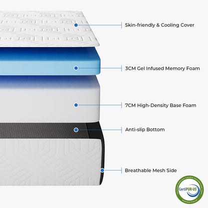 Vesgantti Folding Mattress Small Single with Storage Bag, 10CM Gel Memory Foam Foldable Mattress Tri-fold for Travel, Camping, Guest Bed - 100-Night