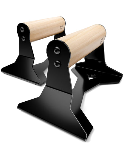 PULLUP & DIP Parallettes - Push Up Handles with Ergonomic Wooden Handles & Heavy-Duty Steel - Non-slip Parallettes Bars for Strength Training and