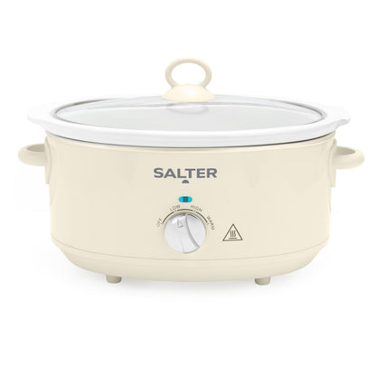 Salter Retro 6.5L Slow Cooker  3 Heat Settings & Keep Warm, Dishwasher Safe Ceramic Pot, Tempered Glass Lid, Cool Touch Handles, Family Cooking,