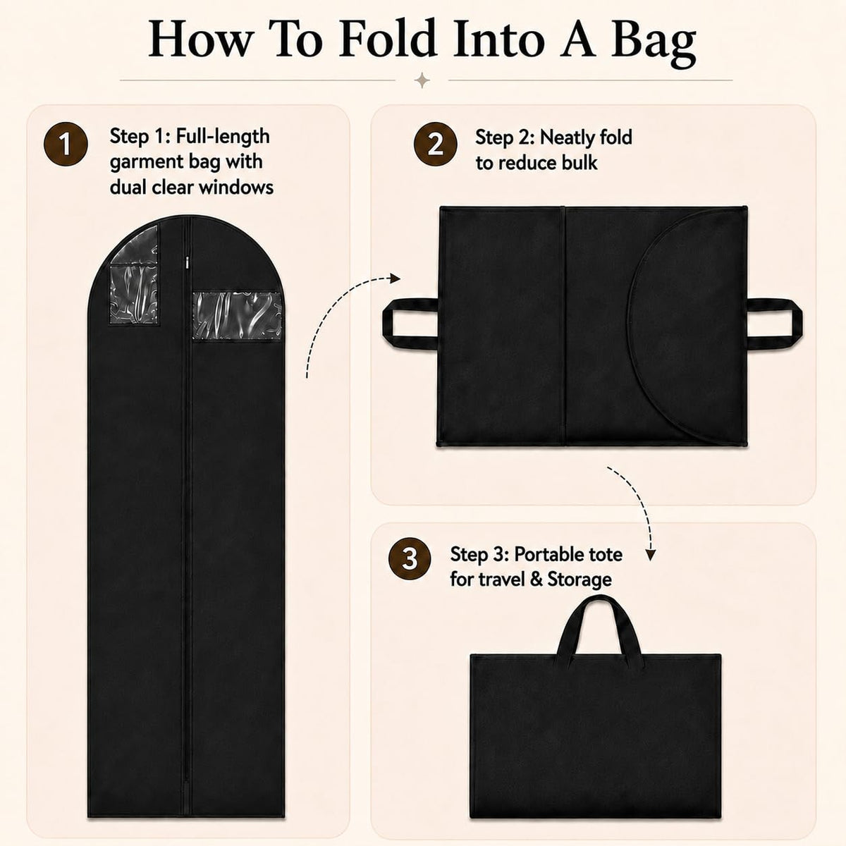 Sytinnice 2Pcs Long Dress Garment Bags, 60×180cm Folding Full Length Garment Cover Bag with Zipper, Pocket & Handle