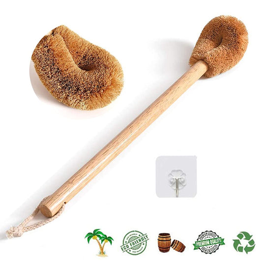 Wooden Toilet Brush, Natural Coconut Fiber Brush Head and Beechwood Handle for Bathroom Toilet, Deep Cleaning Toilet Scrubber Brush, Toilet Cleaning