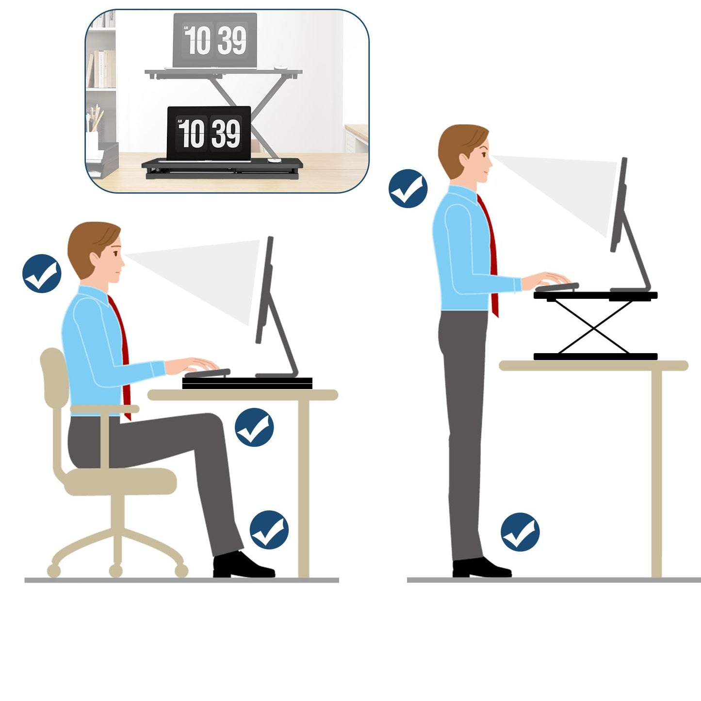 Tcatec Standing Desk Converter 34 x 60 cm Height Adjustable Sit Stand