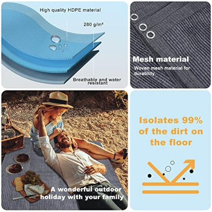 FoundGo Awning Carpet with Eyelets [280g/m² HDPE] Outdoor Camping Carpet Breathable Awning Flooring including Carrying Bag 8x pegs & Clothesline