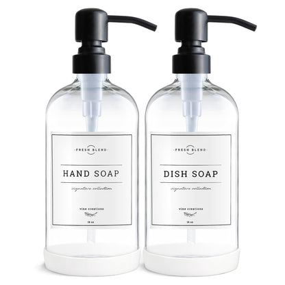 Vine Creations Glass Soap Dispenser, 2 Pack Kitchen Soap Dispenser Set with Stainless Steel Pump