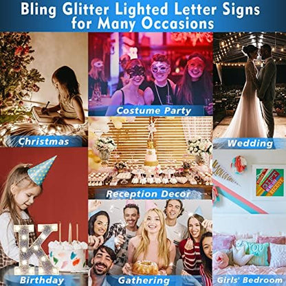 LED Marquee Letter Lights, Light Up Silver Letters for Bedroom Glitter Gifts for Teenage Girls Alphabet Letter Sign Battery Powered Night Light Birthday Party Wedding Home Decoration, Silver Letter N