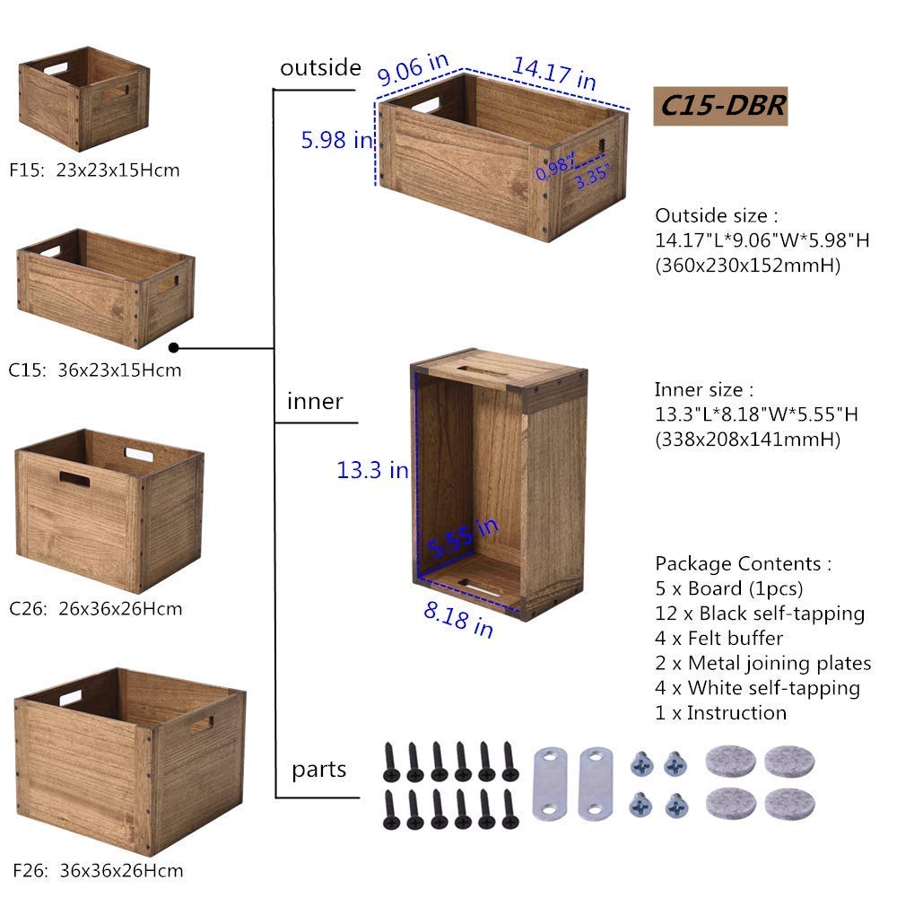 KIRIGEN Stackable Wooden Storage Cube with Handles, Brown