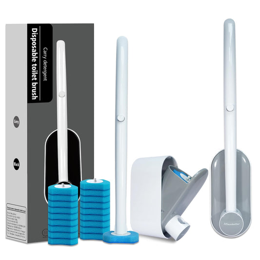 Hisucbetter 2Pack Disposable Toilet Brush and Holder with 16 Toilet Bowl Wand Refills Loaded Scrubbing Solution for Toilet Cleaning, Bathroom Cleaning