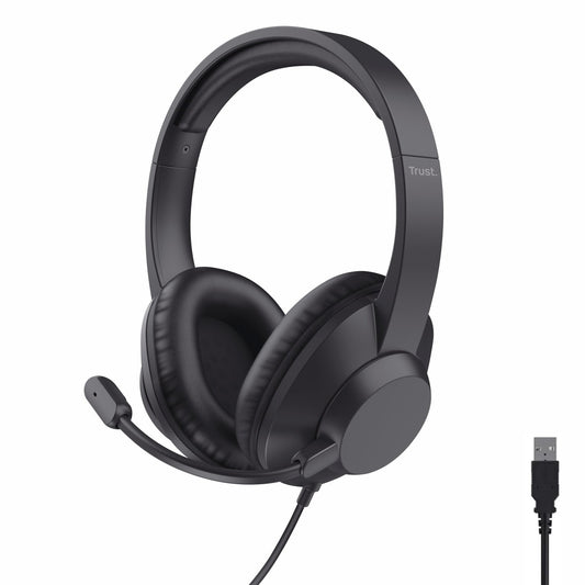 Trust Roha II Max USB Headset with Microphone Over-Ear, PC Headset 1.8m Cable, 85% Recycled Plastics, USB-C Wired Headphones with Microphone for