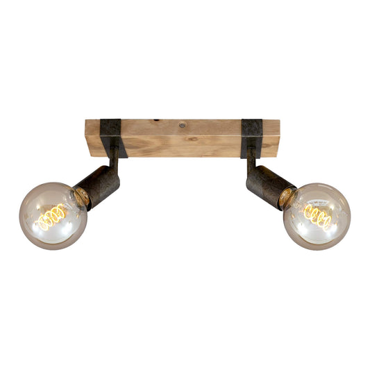 BRILONER - Vintage Ceiling Light Rotatable, 2X E27 Socket, max. 25W, Retro, Wooden Base, spot Lights Ceiling, 2 spot Lights, Ceiling Lights Living