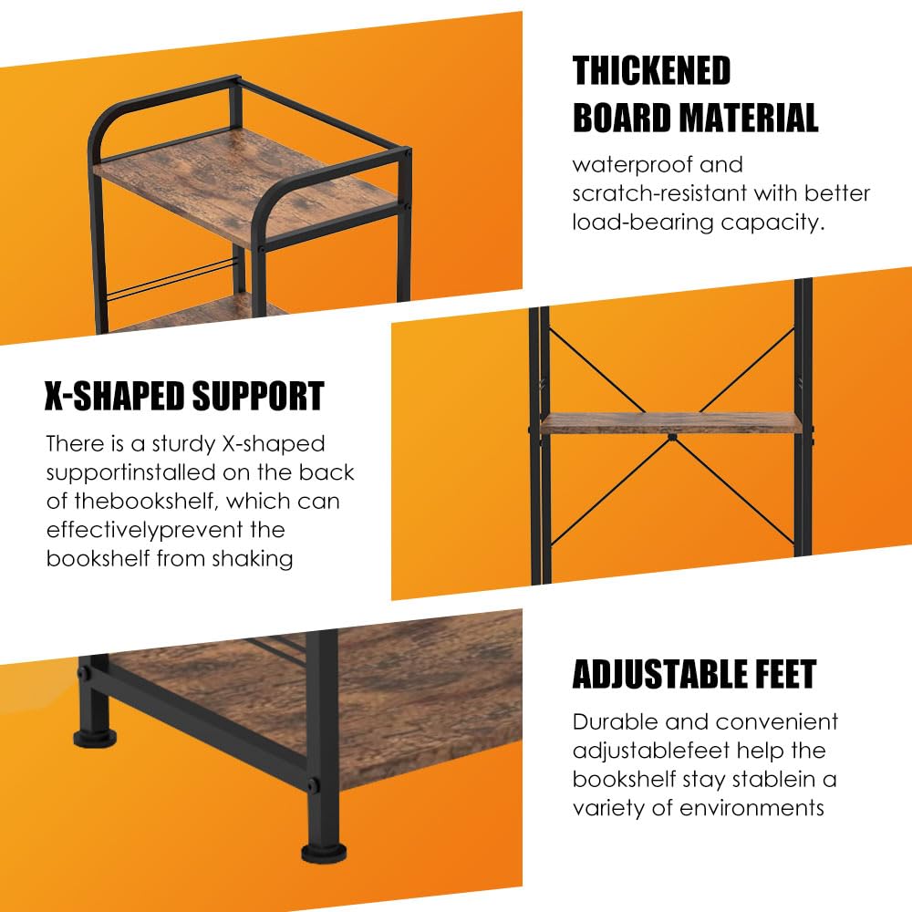 Forthcan 5-Tier Bookshelf, Bookcase, Shelving Unit, Floor Standing Book Shelf, Wooden Shelf and Metal Frame Book Rack