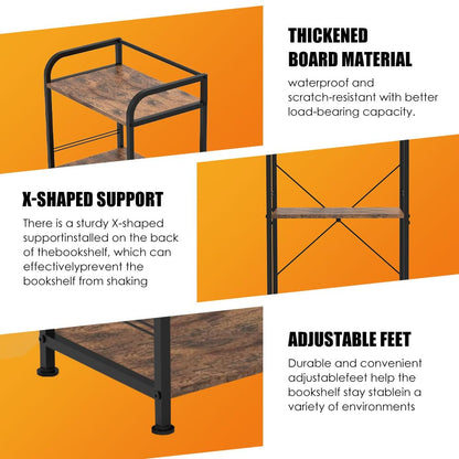 Forthcan 5-Tier Bookshelf, Bookcase, Shelving Unit, Floor Standing Book Shelf, Wooden Shelf and Metal Frame Book Rack