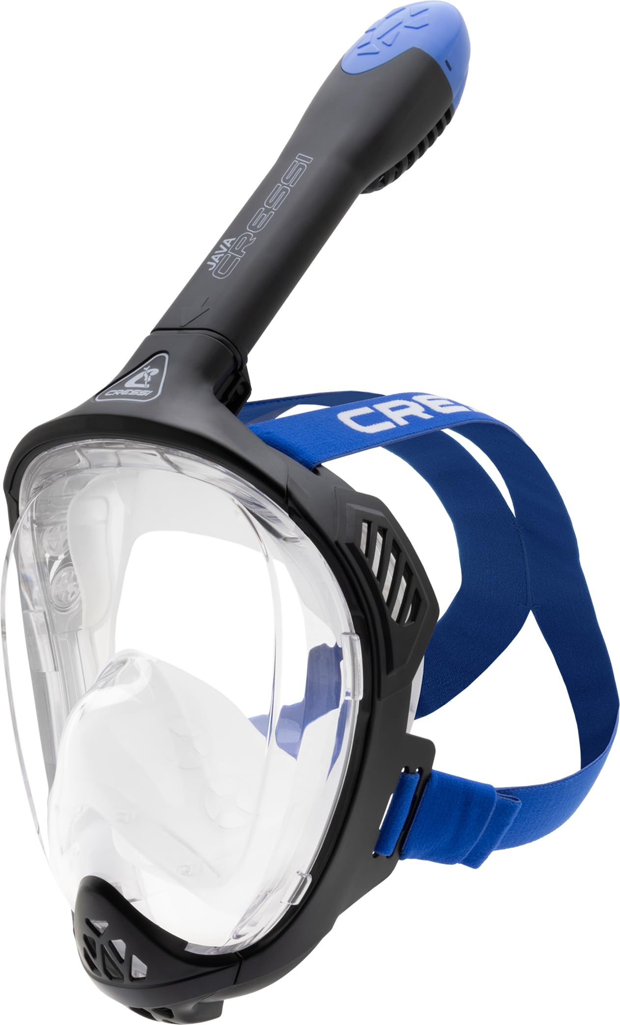 CRESSI Java Full Face Mask Black/Blue L/XL-Unisex Full Face Snorkel Mask, Ultra Clear Anti Fog Lens, 100% Silicone, Snorkel Dry with Safety Valves,