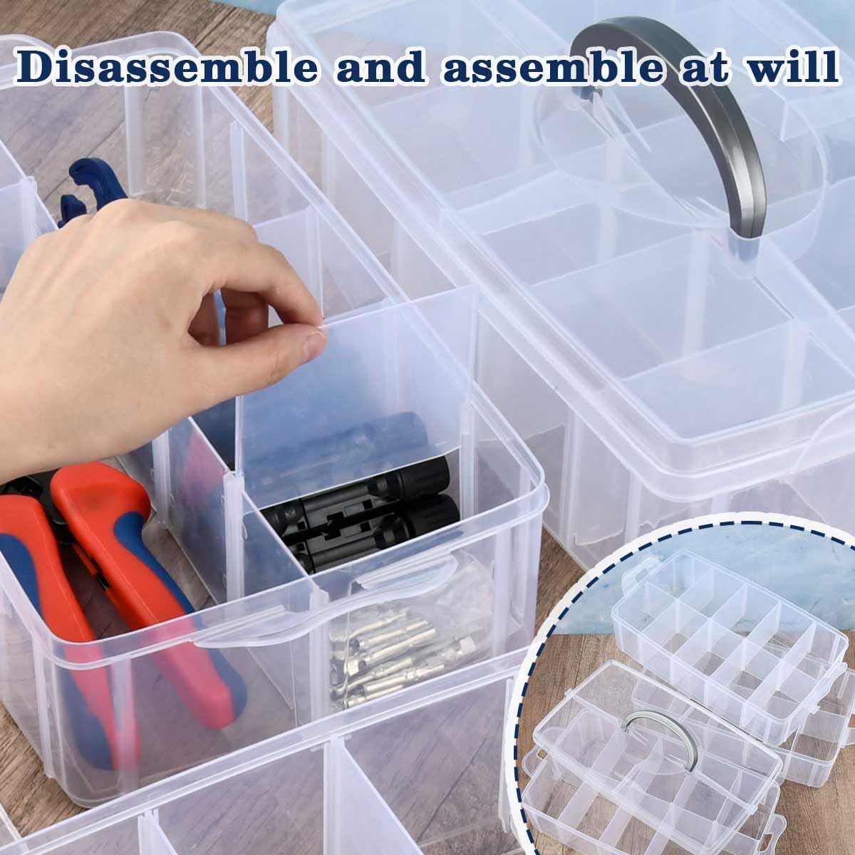 TMBMLPP Craft Storage Box with Compartments, 3-Tier 30 Sections Plastic Compartment Box with Handle