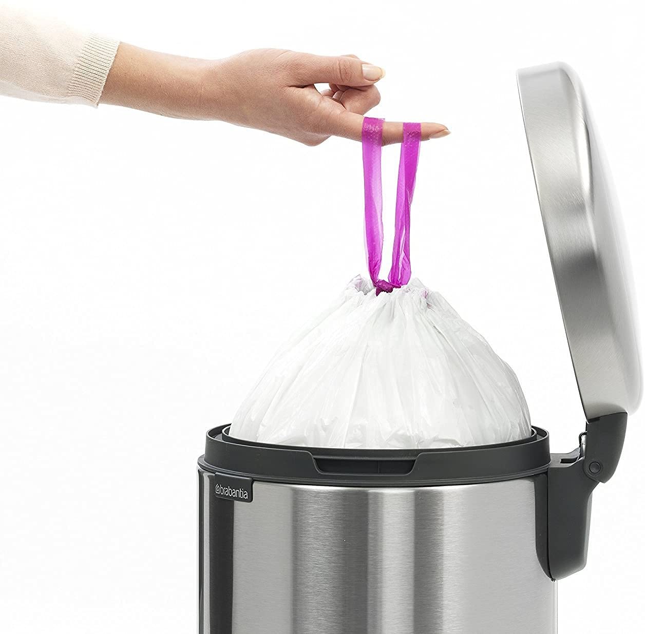 Brabantia NewIcon Pedal Bin 12L (Matt Steel) Soft-Closure Rubbish Waste Bin, Removable Inner Bucket + Free Bin Bags