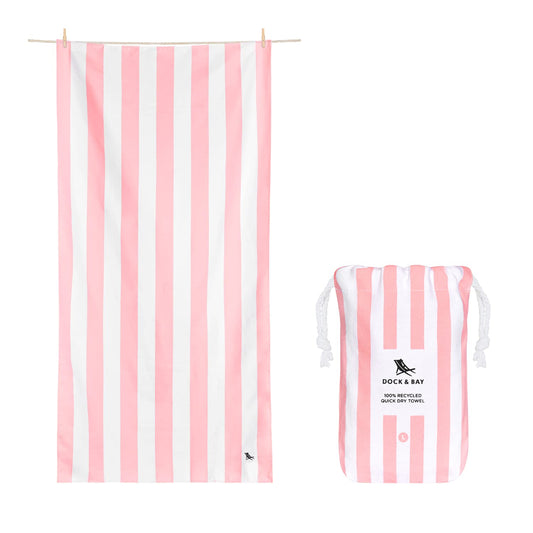 Dock & Bay Beach Towel - Quick Dry, Sand Free - Compact, Lightweight - 100% Recycled - Includes Bag - Cabana Light - Malibu Pink - Extra Large