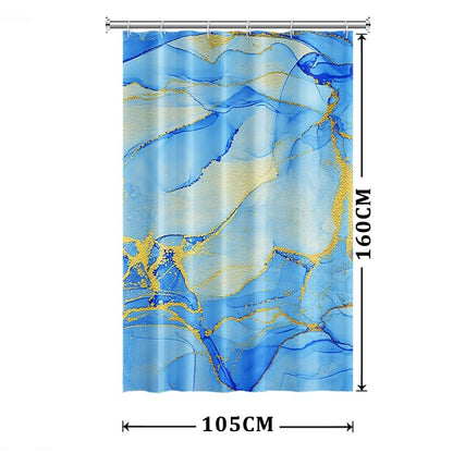 Xiaoterna 105x160cm Marble Shower Curtain Watercolor Navy Blue Gold Lines Waterproof Polyester Bathroom Curtain Luxury Modern Aesthetic Artistic