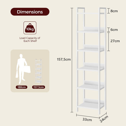 MAHANCRIS Bookshelf, 6-Tier Bookcase, Standing Book Shelf for Small Space, Storage Shelf Organizer, for Living Room, Bedroom, Study, Balcony
