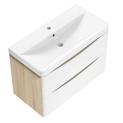 800mm Wall Hung Bathroom Vanity Basin Unit Matt White 2 Soft Close Drawers Bathroom Furniture Set