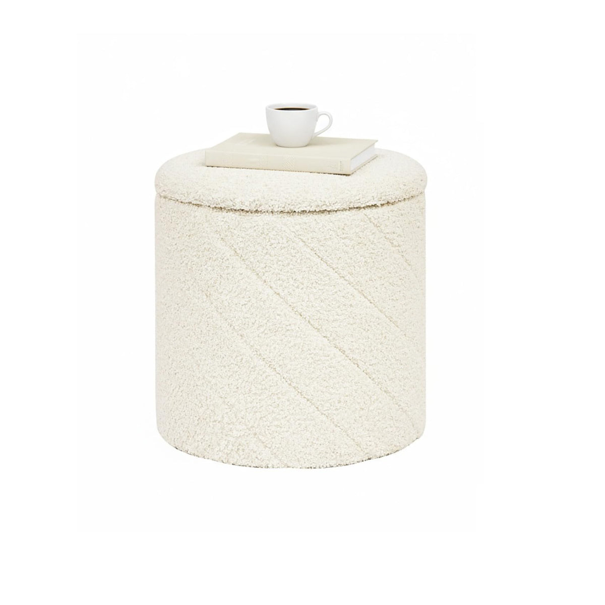Bonlife Round Ottoman Stool with Storage, Folding Footstool,33x33x35cm