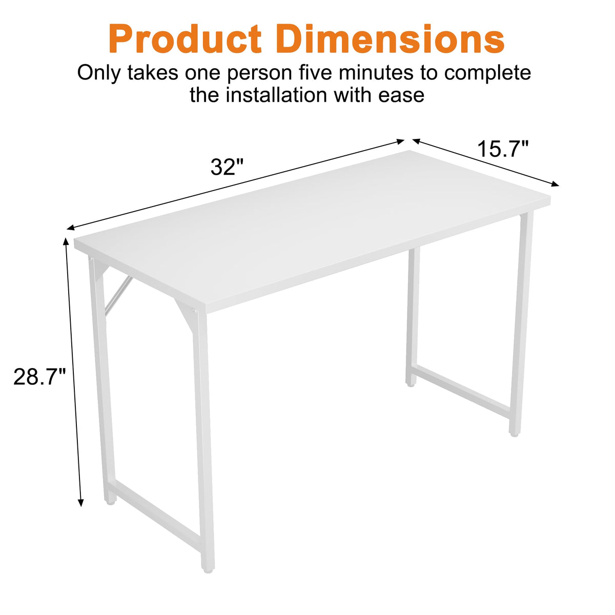 Grandder 80 cm Computer Desk, Small Home Office Desk Study Writing Kid Table for Small Spaces, Simple PC Work Desk, Adjustable Feet, White