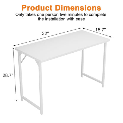 Grandder 80 cm Computer Desk, Small Home Office Desk Study Writing Kid Table for Small Spaces, Simple PC Work Desk, Adjustable Feet, White