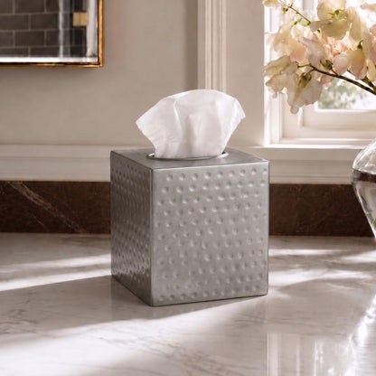 Monarch Abode Cover Tissue Box Holder, Metal, Pewter Colour