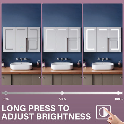ZANOFIRA 3 Door Illuminated Bathroom Mirror Cabinet, Fully Assembled Large Wall Mounted Cabinet Storage with Shaver Socket, 3 Colors Dimmable