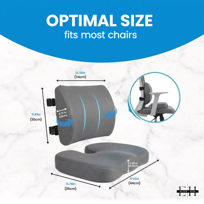ELIXIR HIVE 2-Piece Orthopaedic Memory Foam Cushion Set – Coccyx & Sciatica Support (Grey)
