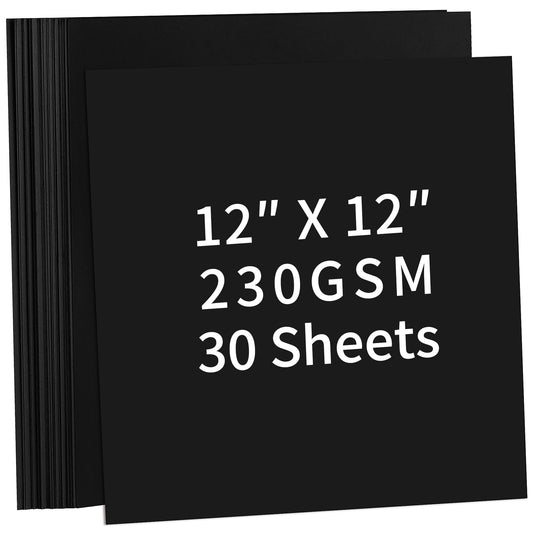 30 Sheets Black Cardstock - 12'' x 12'' 230gsm/85lb Cover Card Stock Paper 30 ? 30cm Square Card Paper for Scrapbooking, Crafts, Business Cards