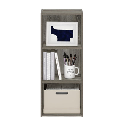 Furinno LUDER Book Shelf, 3-Cube Bookshelf, Bookcase with Open Shelves, 23.6cm x 30.5cm x 80cm, for Living Room, Bedroom, Home Office, Grey Oak