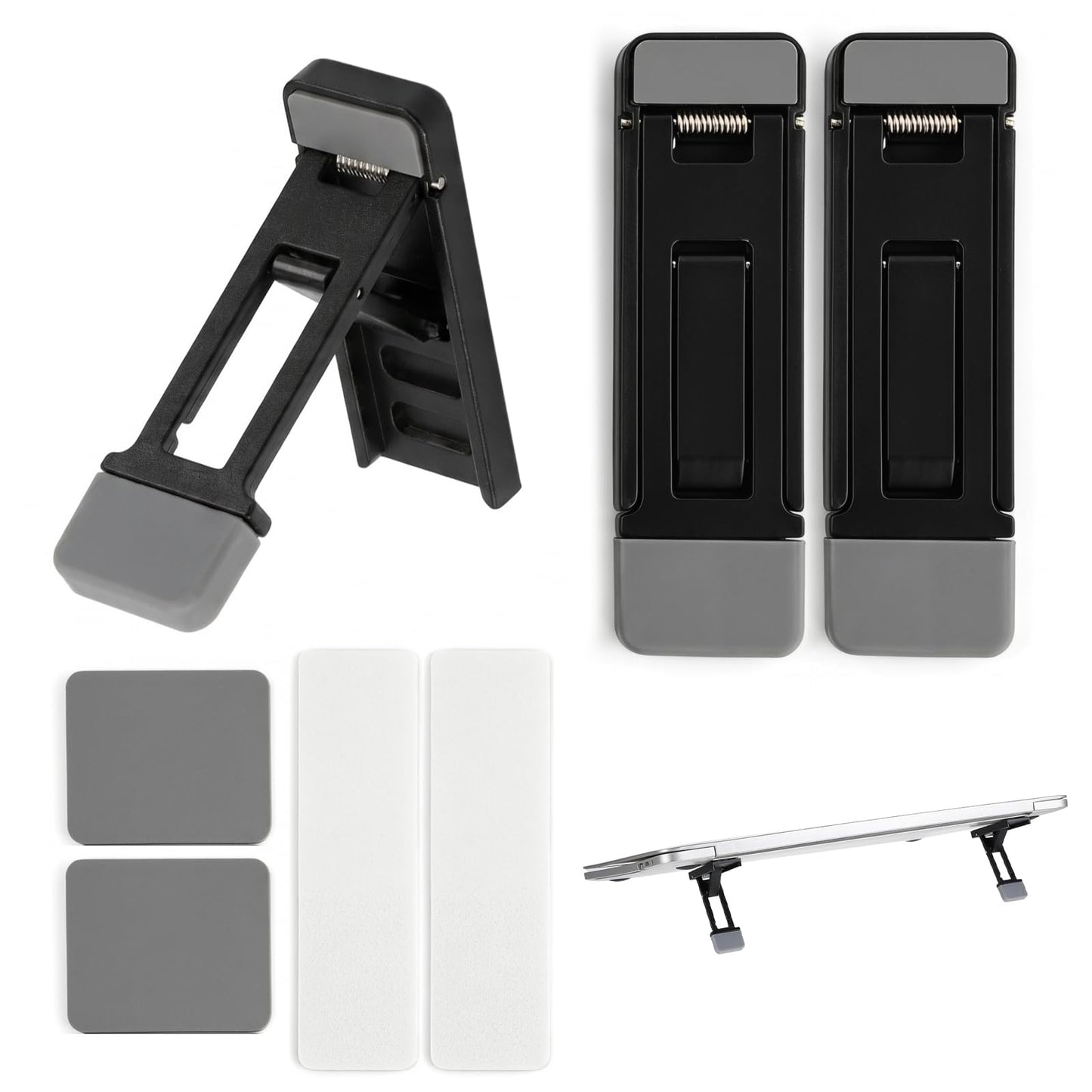2 Pcs Portable Keyboard Riser, Zinc Alloy Mini Laptop Stand with 3 Adjustable Tilt Angles, Invisible Foldable Keyboard Stand for Desk