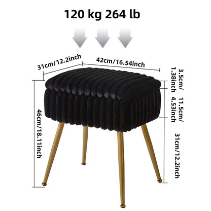 Aibiju Velvet Dressing Table Stool, Rectangular Vanity Stool with Storange, Make up Chair with 4 Metal Legs for Makeup Room, Bedroom, Black YD-MS151B