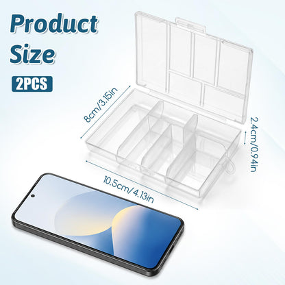 Bruislard 2 Pcs 6 Grids Clear Plastic Storage Box with Dividers, Bead Storage Box Compartment Storage Boxes for Bead Jewelry Screws Small Items DIY