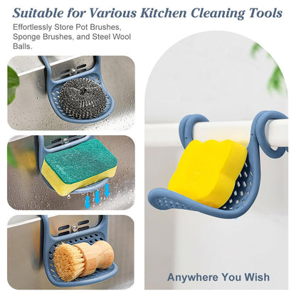 WALLFID Pack of 2 Silicone Sponge Holder for Kitchen Sink, Adjustable Suction Cup Sponge Caddy for Sponges, Scrubbers, Soap, Kitchen, Bathroom