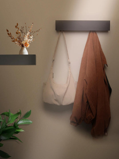 WJUAN Wall Mounted Coat Rack with Shelf, 5-Hook Coat Hook Rail, Space Saving Jacket & Scarf Holder for Hallway, Bedroom, Matte Black