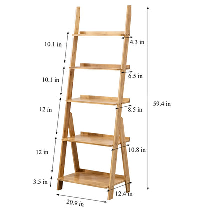 SOBIBO Bamboo Ladder Shelf, 5-Tier Storage Rack，Bookshelf, Free Standing Organizer Storage Shelves Flower Plant Stand Rack Nature