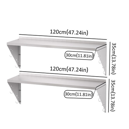 TAIMIKO Stainless Steel Wall Shelf 120x30cm 2PCS
