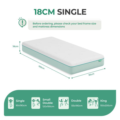 Uliyati Single Mattress Gel Memory Foam Mattress Medium Plush 90x190x18CM
