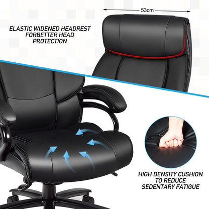 CASART PU Leather Office Chair, 300/400/500LBS Big and Tall Executive Chair with Rocking Backrest&Armrest, Heavy Duty Metal Base