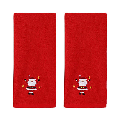 MiOYOOW 2PCS Christmas Hand Towels, 15.8"x25.6" Soft Cotton Xsmas Pattern Embroidered Kitchen Dish Towels with Highly-Absorbent for Winter Bathroom