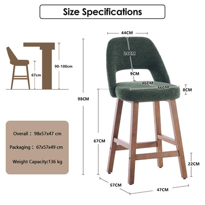 Kidol&Shellder Bar Stools Set of 2, 67cm Counter Height Bar Chairs, Green