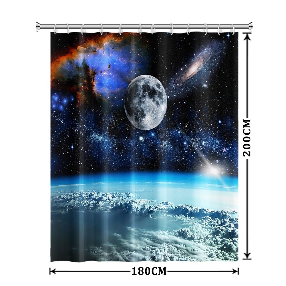 Xiaoterna Galaxy Shower Curtain Outer Space Universe Nebula Starry Sky Bathroom Curtain Galaxy Stars in Space Celestial Astronomic Planets Waterproof