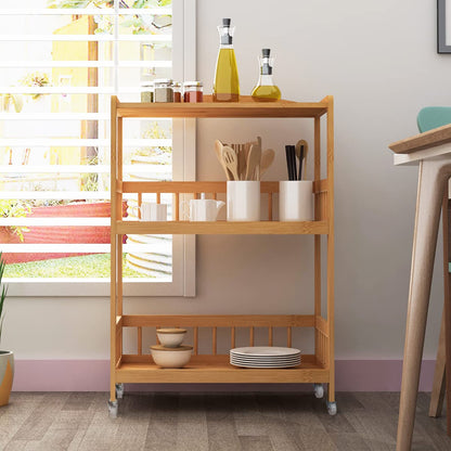 sogesfurniture Bamboo Kitchen Serving Trolley Cart 3 Tier Kitchen Storage Rack Serving Trolley on wheels Restaurant Storage, KS-ZC05-BH