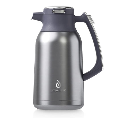 IDEUS Vacuum Insulated Coffee Carafe, 68 oz (2 Liters) Stainless Steel Milk Jug Thermal Tea Pot Hot & Cold Water Beverage Dispenser (Silver)