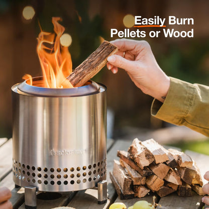 Solo Stove Mesa XL Tabletop Fire Pit with Stand | Low Smoke Outdoor Table Top Fire Pit | Fueled by Pellets or Wood, Stainless Steel, With Travel Bag,